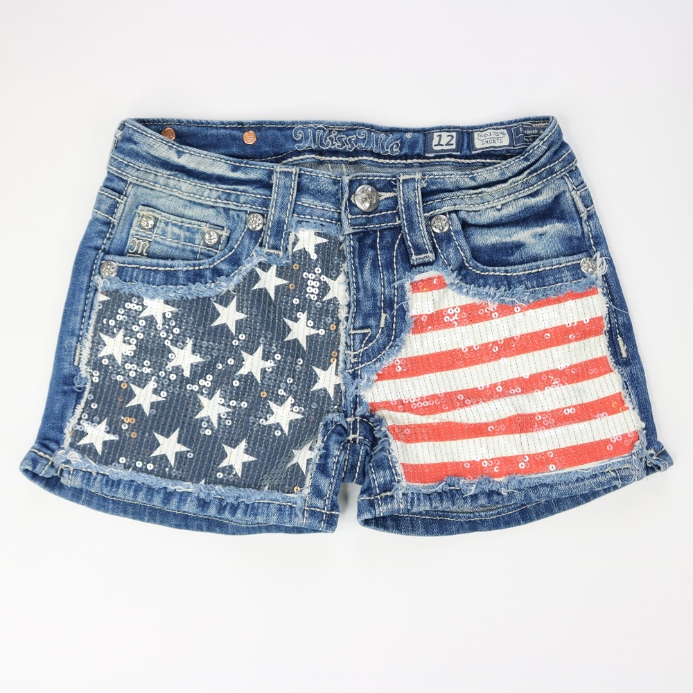 MISS ME Girls US Flag Jeans Shorts Size 12